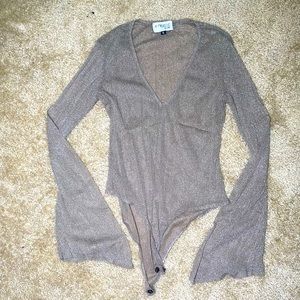 Metallic sheer flare sleeve body suit size medium